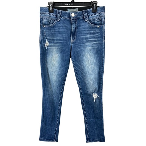 Wit & Wisdom Jeans Women Sz 8P Petite Denim Ankle Skinny Distressed Ripped Blue - Picture 1 of 11